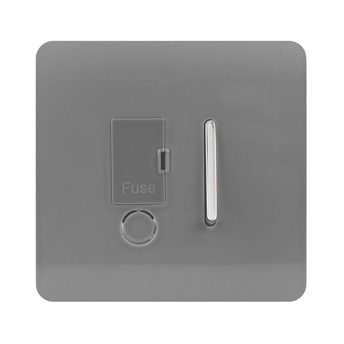 Trendi, Artistic Modern Switch Fused Spur 13A With Flex Outlet Light Grey Finish, BRITISH MADE, (35mm Back Box Required), 5yrs Warranty • ART-FSLG