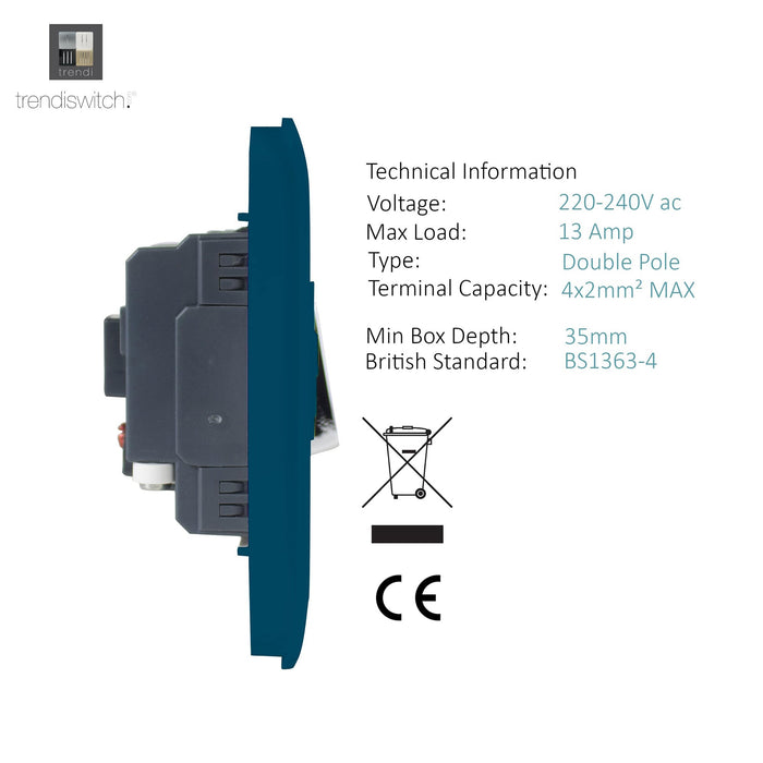 Trendi, Artistic Modern Switch Fused Spur 13A With Flex Outlet Midnight Blue Finish, BRITISH MADE, (35mm Back Box Required), 5yrs Warranty • ART-FSMD