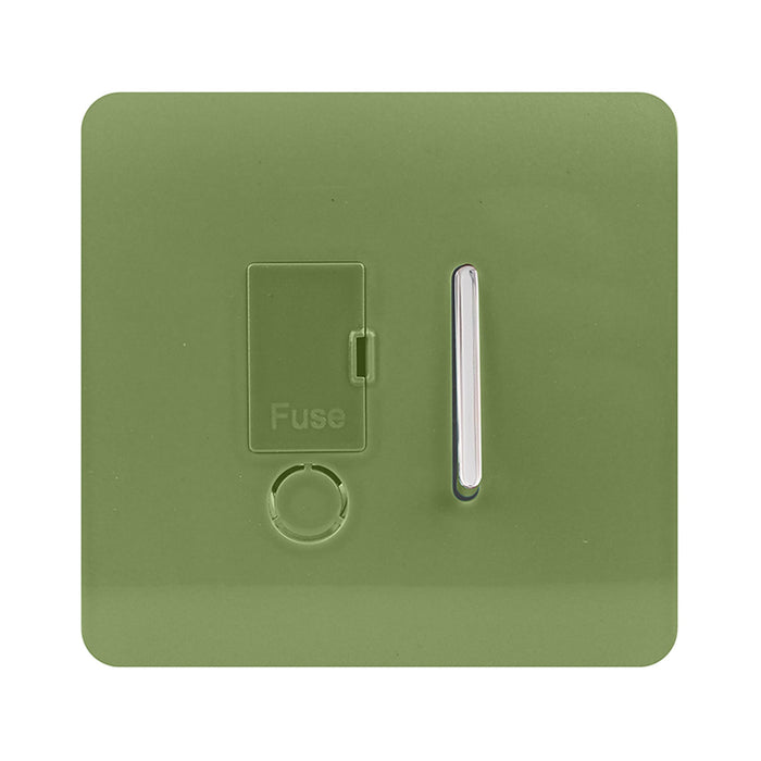 Trendi, Artistic Modern Switch Fused Spur 13A With Flex Outlet Moss Green Finish, BRITISH MADE, (35mm Back Box Required), 5yrs Warranty • ART-FSMG