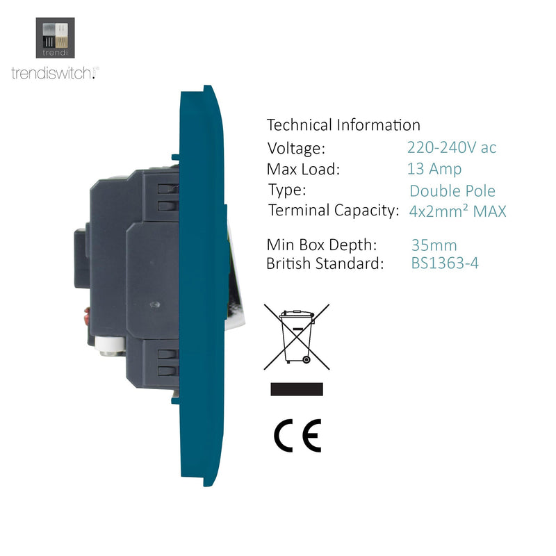 Trendi, Artistic Modern Switch Fused Spur 13A With Flex Outlet Ocean Blue Finish, BRITISH MADE, (35mm Back Box Required), 5yrs Warranty • ART-FSOB