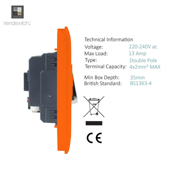 Trendi, Artistic Modern Switch Fused Spur 13A With Flex Outlet Orange Finish, BRITISH MADE, (35mm Back Box Required), 5yrs Warranty • ART-FSOR