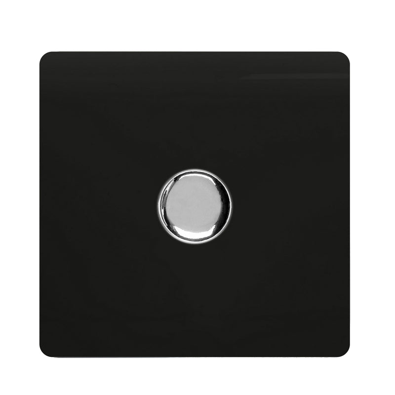 Trendi, Artistic Modern 1 Gang 1 Way LED Dimmer Switch 5-150W LED / 120W Tungsten, Gloss Black/Chrome Finish, (35mm Back Box Required), 5yrs Warranty • ART-LDMBK