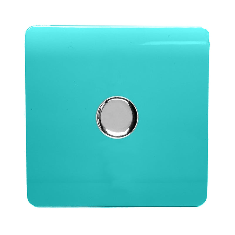 Trendi, Artistic Modern 1 Gang 1 Way LED Dimmer Switch 5-150W LED / 120W Tungsten, Bright Teal Finish, (35mm Back Box Required), 5yrs Warranty • ART-LDMBT