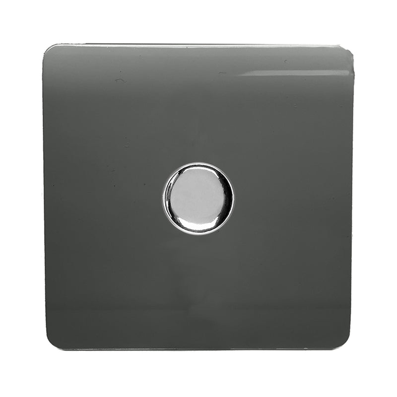 Trendi, Artistic Modern 1 Gang 1 Way LED Dimmer Switch 5-150W LED / 120W Tungsten, Charcoal Finish, (35mm Back Box Required), 5yrs Warranty • ART-LDMCH