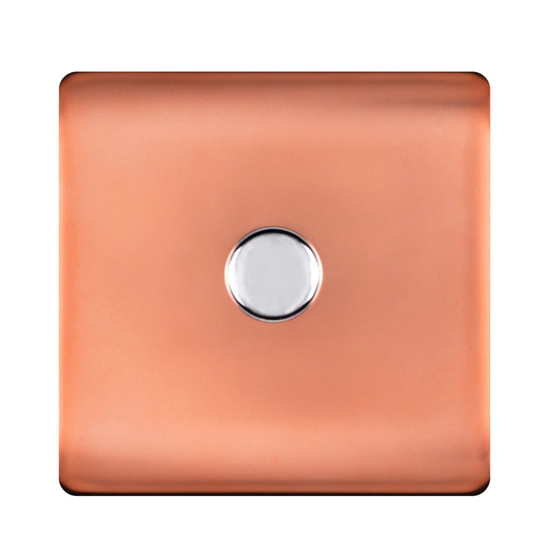 Trendi, Artistic Modern 1 Gang 1 Way LED Dimmer Switch 5-150W LED / 120W Tungsten, Copper/Chrome Finish, (35mm Back Box Required), 5yrs Warranty • ART-LDMCPR