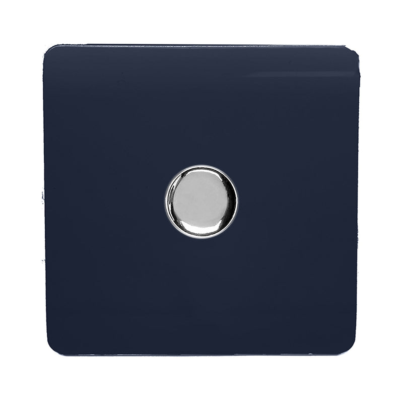 Trendi, Artistic Modern 1 Gang 1 Way LED Dimmer Switch, 5-150W Load Navy Blue/Chrome Finish, (35mm Back Box Required), 5yrs Warranty • ART-LDMNV