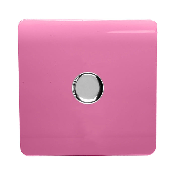 Trendi, Artistic Modern 1 Gang 1 Way LED Dimmer Switch 5-150W LED / 120W Tungsten, Pink Finish, (35mm Back Box Required), 5yrs Warranty • ART-LDMPK