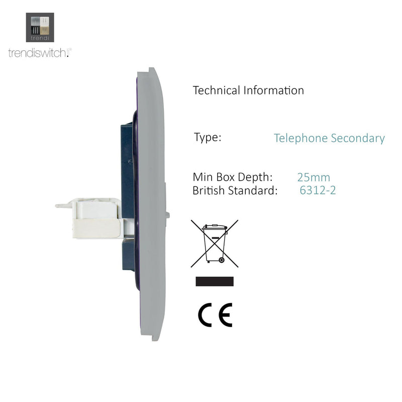Trendi, Artistic Modern Single PC Ethernet Cat 5 & 6 Data Outlet Brushed Steel Finish, BRITISH MADE, (35mm Back Box Required), 5yrs Warranty • ART-PCBS