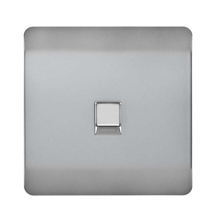 Trendi, Artistic Modern Single PC Ethernet Cat 5 & 6 Data Outlet Brushed Steel Finish, BRITISH MADE, (35mm Back Box Required), 5yrs Warranty • ART-PCBS