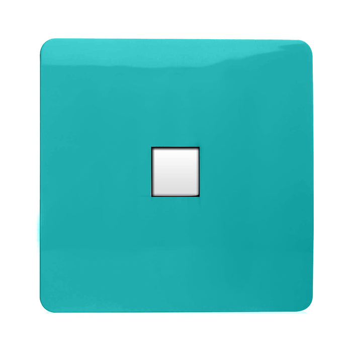 Trendi, Artistic Modern Single PC Ethernet Cat 5 & 6 Data Outlet Bright Teal Finish, BRITISH MADE, (35mm Back Box Required), 5yrs Warranty • ART-PCBT