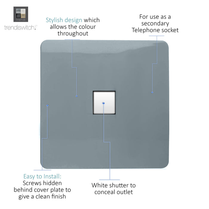 Trendi, Artistic Modern Single PC Ethernet Cat 5 & 6 Data Outlet Cool Grey Finish, BRITISH MADE, (35mm Back Box Required), 5yrs Warranty • ART-PCCG