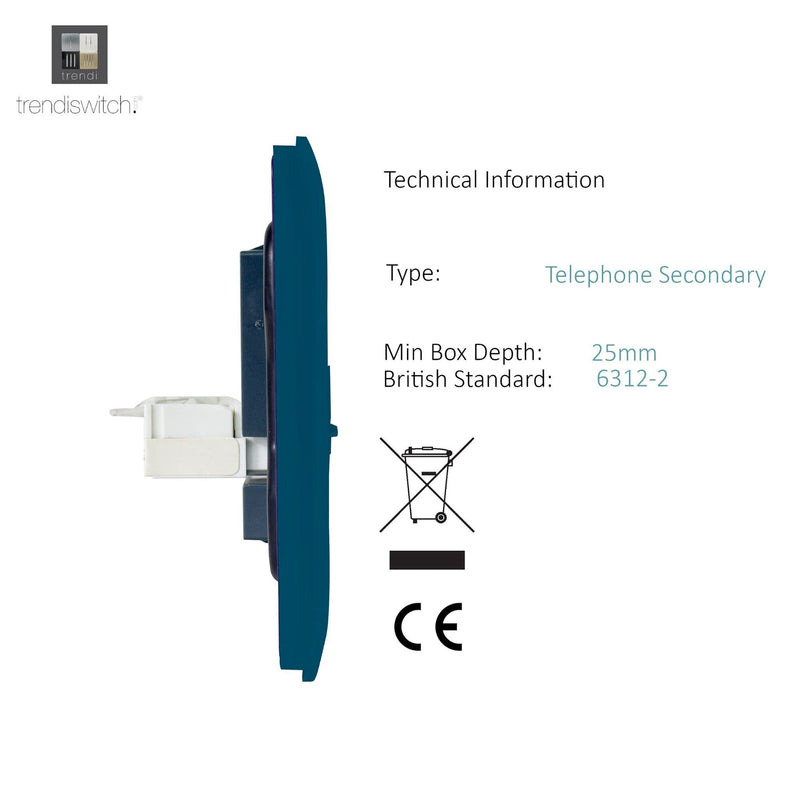 Trendi, Artistic Modern 1 Gang RJ11 Telephone Midnight Blue Finish, BRITISH MADE, (35mm Back Box Required), 5yrs Warranty • ART-TLPMD