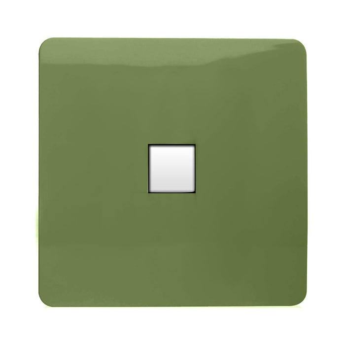 Trendi, Artistic Modern Single PC Ethernet Cat 5 & 6 Data Outlet Moss Green Finish, BRITISH MADE, (35mm Back Box Required), 5yrs Warranty • ART-PCMG