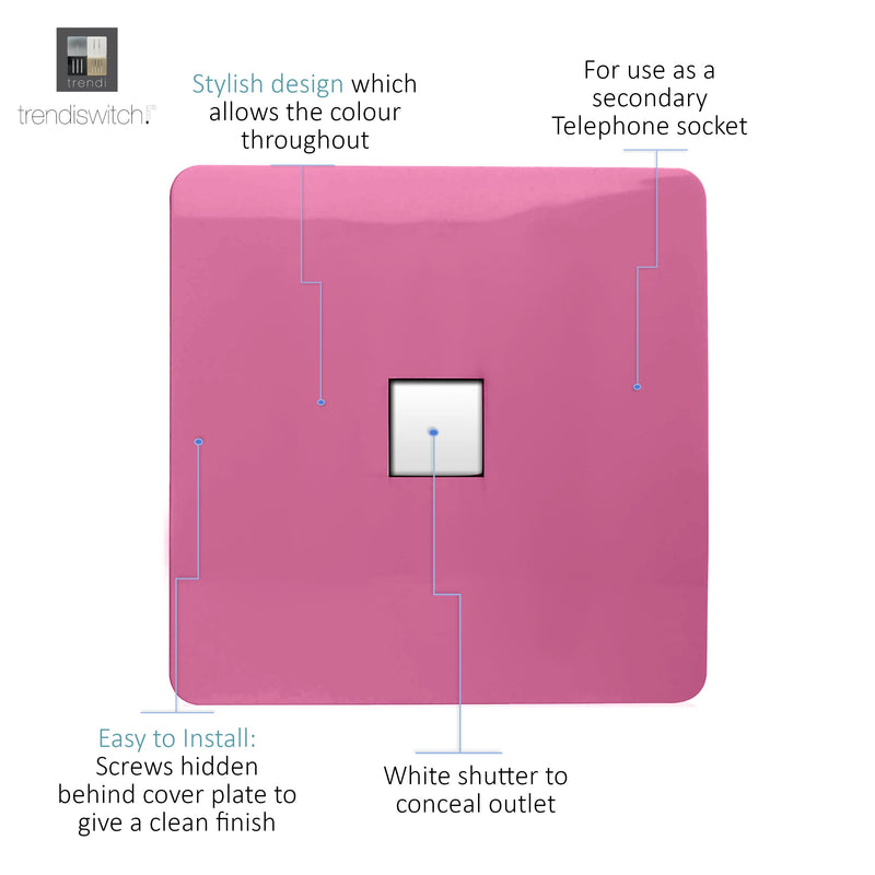 Trendi, Artistic Modern 1 Gang RJ11 Telephone Pink Finish, BRITISH MADE, (35mm Back Box Required), 5yrs Warranty • ART-TLPPK