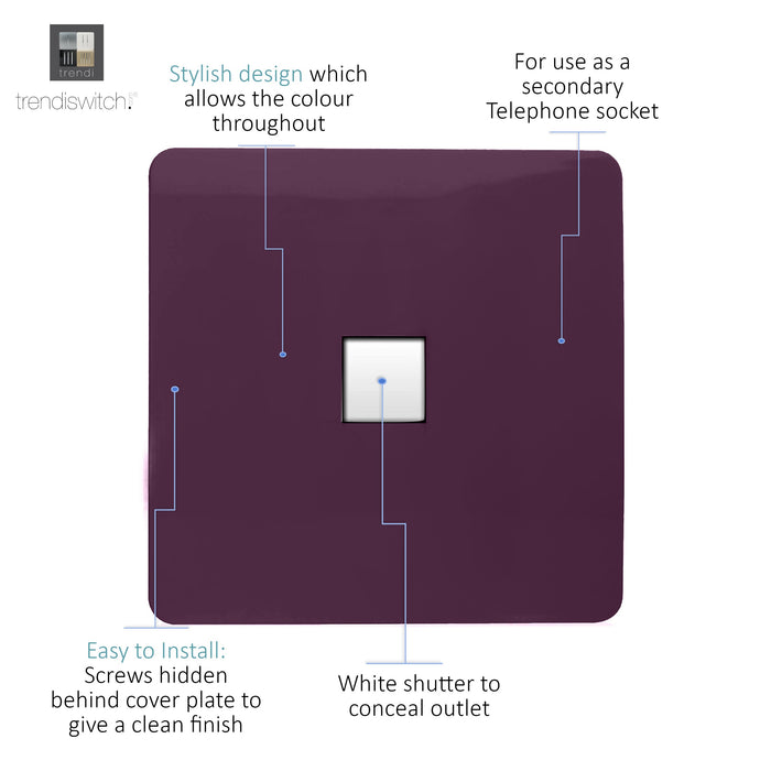 Trendi, Artistic Modern Single PC Ethernet Cat 5 & 6 Data Outlet Plum Finish, BRITISH MADE, (35mm Back Box Required), 5yrs Warranty • ART-PCPL