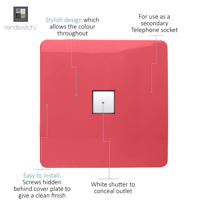 Trendi, Artistic Modern Single PC Ethernet Cat 5 & 6 Data Outlet Strawberry Finish, BRITISH MADE, (35mm Back Box Required), 5yrs Warranty • ART-PCSB