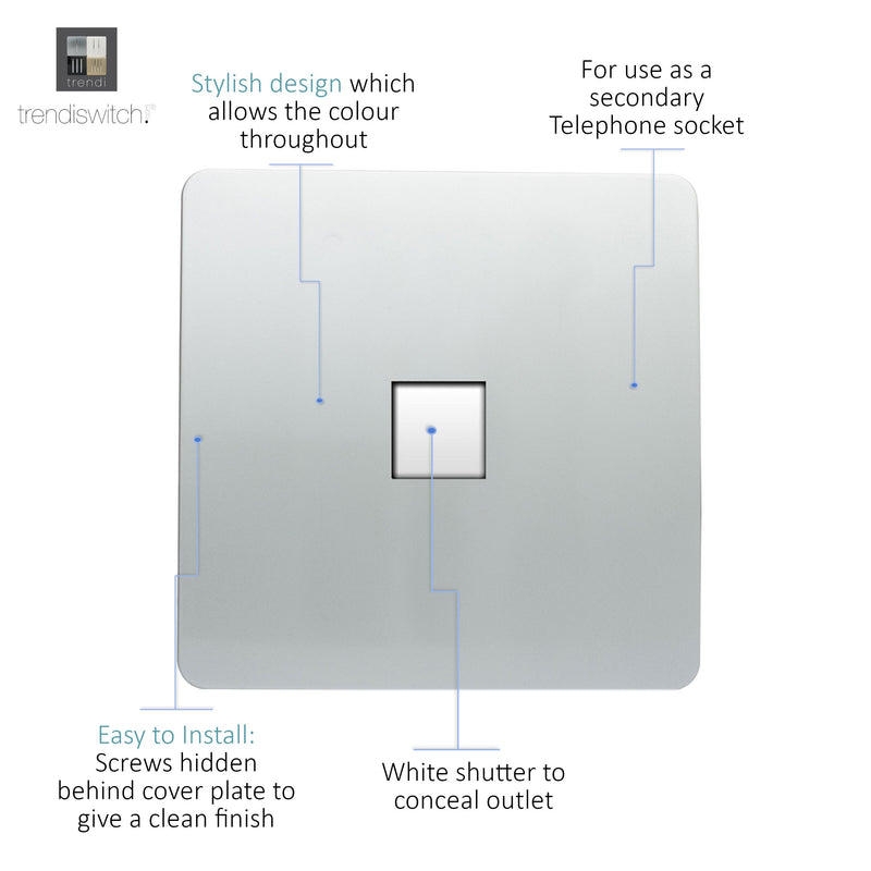 Trendi, Artistic Modern Single PC Ethernet Cat 5 & 6 Data Outlet Silver Finish, BRITISH MADE, (35mm Back Box Required), 5yrs Warranty • ART-PCSI
