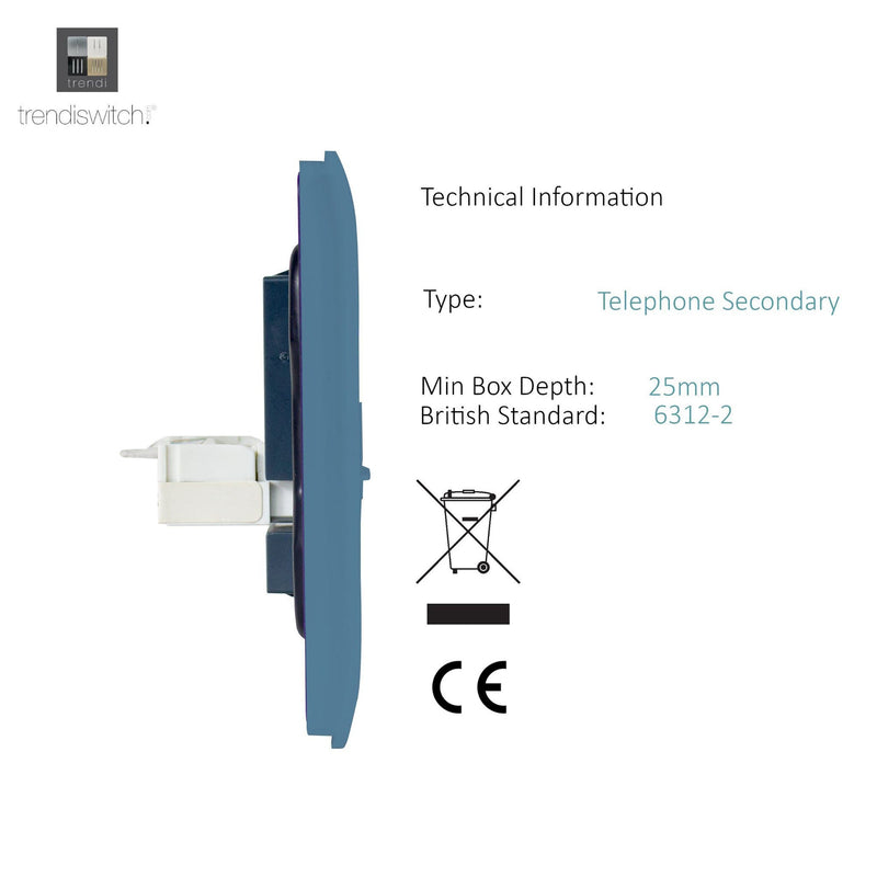 Trendi, Artistic Modern 1 Gang RJ11 Telephone Sky Finish, BRITISH MADE, (35mm Back Box Required), 5yrs Warranty • ART-TLPSK
