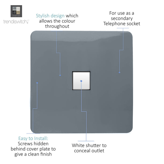 Trendi, Artistic Modern Single PC Ethernet Cat 5 & 6 Data Outlet Warm Grey Finish, BRITISH MADE, (35mm Back Box Required), 5yrs Warranty • ART-PCWG