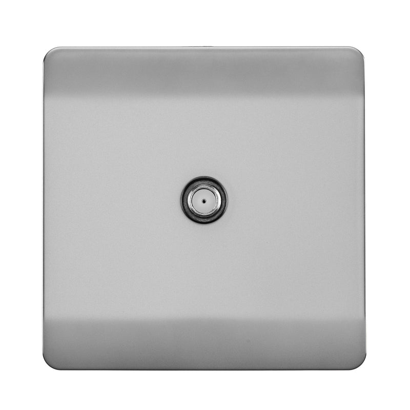 Trendi, Artistic Modern F-Type Satellite 1 Gang Brushed Steel Finish, BRITISH MADE, (25mm Back Box Required), 5yrs Warranty • ART-SATBS