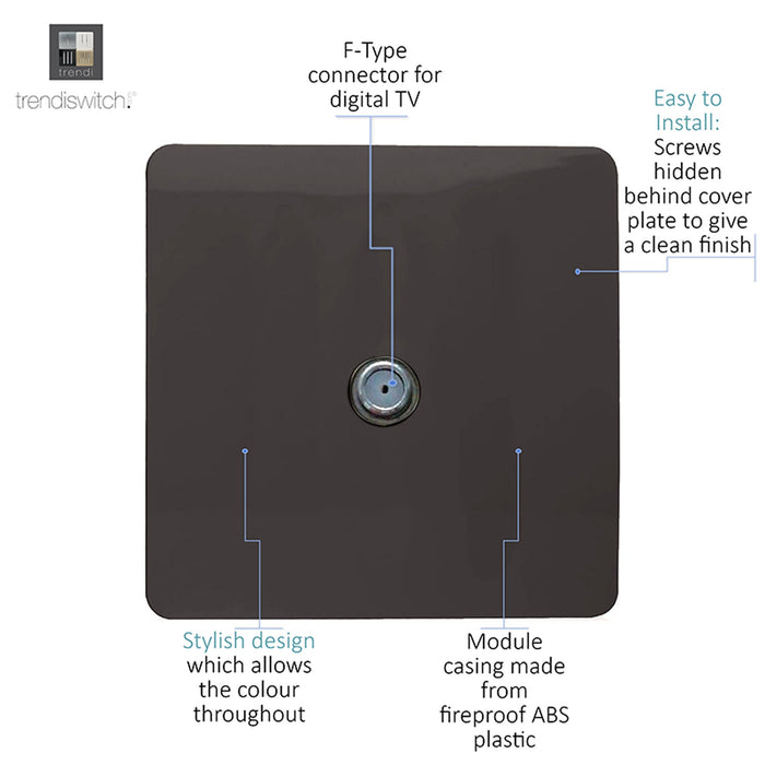 Trendi, Artistic Modern F-Type Satellite 1 Gang Dark Brown Finish, BRITISH MADE, (25mm Back Box Required), 5yrs Warranty • ART-SATDB