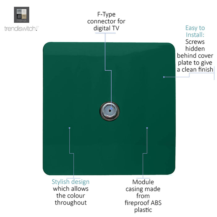 Trendi, Artistic Modern F-Type Satellite 1 Gang Dark Green Finish, BRITISH MADE, (25mm Back Box Required), 5yrs Warranty • ART-SATDG