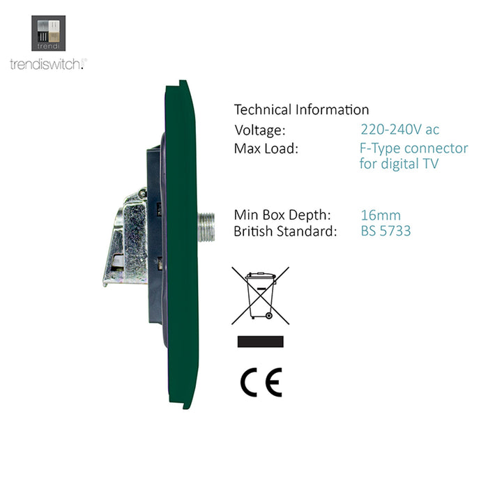 Trendi, Artistic Modern F-Type Satellite 1 Gang Dark Green Finish, BRITISH MADE, (25mm Back Box Required), 5yrs Warranty • ART-SATDG