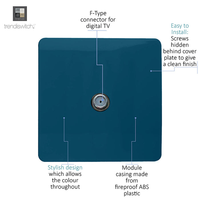 Trendi, Artistic Modern F-Type Satellite 1 Gang Midnight Blue Finish, BRITISH MADE, (25mm Back Box Required), 5yrs Warranty • ART-SATMD