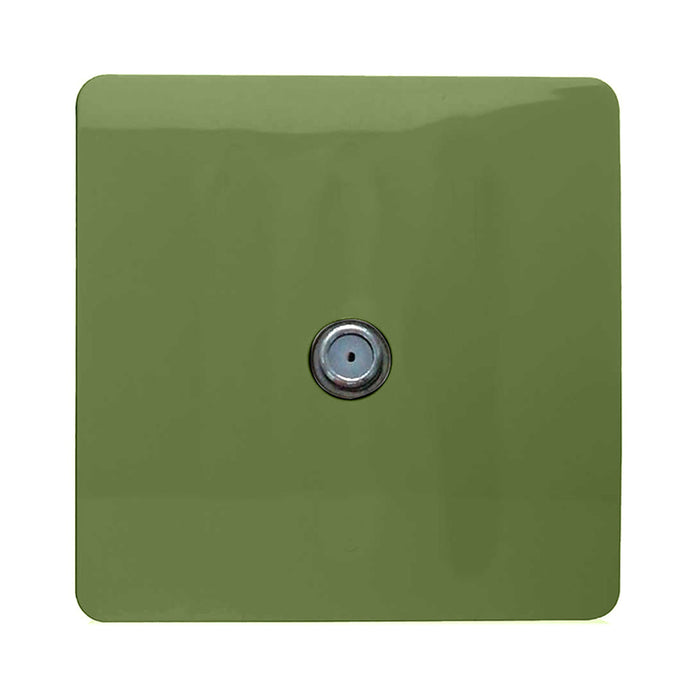 Trendi, Artistic Modern F-Type Satellite 1 Gang Moss Green Finish, BRITISH MADE, (25mm Back Box Required), 5yrs Warranty • ART-SATMG