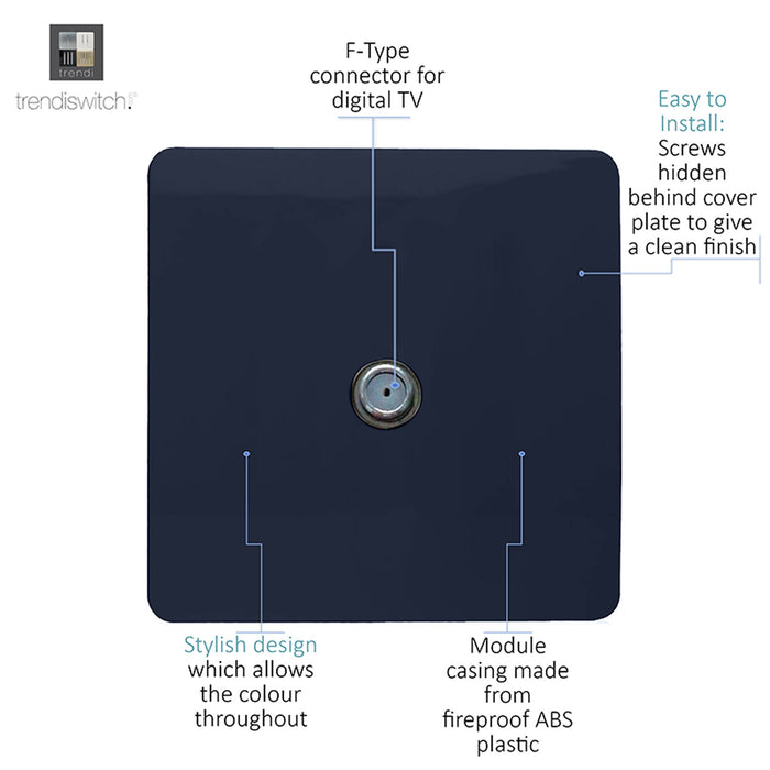 Trendi, Artistic Modern F-Type Satellite 1 Gang Navy Blue Finish, BRITISH MADE, (25mm Back Box Required), 5yrs Warranty • ART-SATNV