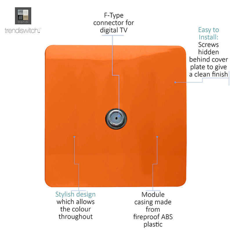 Trendi, Artistic Modern F-Type Satellite 1 Gang Orange Finish, BRITISH MADE, (25mm Back Box Required), 5yrs Warranty • ART-SATOR