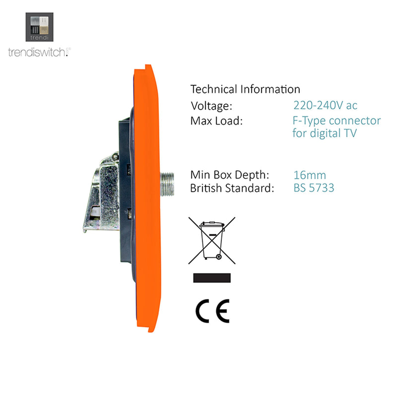 Trendi, Artistic Modern F-Type Satellite 1 Gang Orange Finish, BRITISH MADE, (25mm Back Box Required), 5yrs Warranty • ART-SATOR