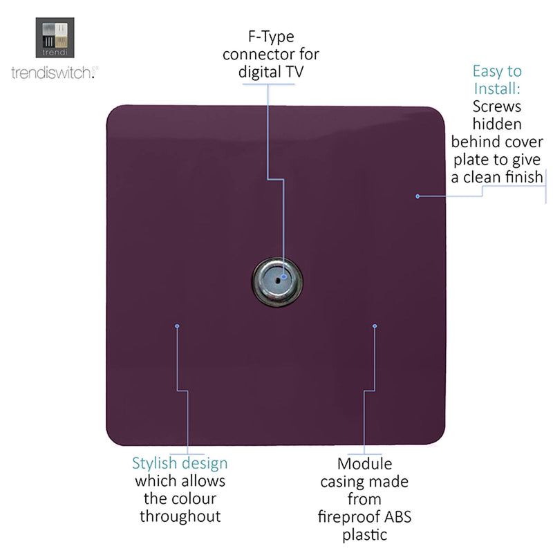 Trendi, Artistic Modern F-Type Satellite 1 Gang Plum Finish, BRITISH MADE, (25mm Back Box Required), 5yrs Warranty • ART-SATPL