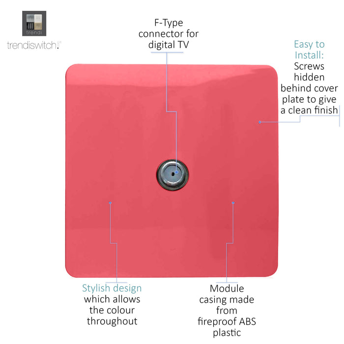 Trendi, Artistic Modern F-Type Satellite 1 Gang Strawberry Finish, BRITISH MADE, (25mm Back Box Required), 5yrs Warranty • ART-SATSB