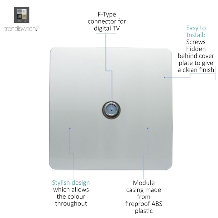 Trendi, Artistic Modern F-Type Satellite 1 Gang Silver Finish, BRITISH MADE, (25mm Back Box Required), 5yrs Warranty • ART-SATSI