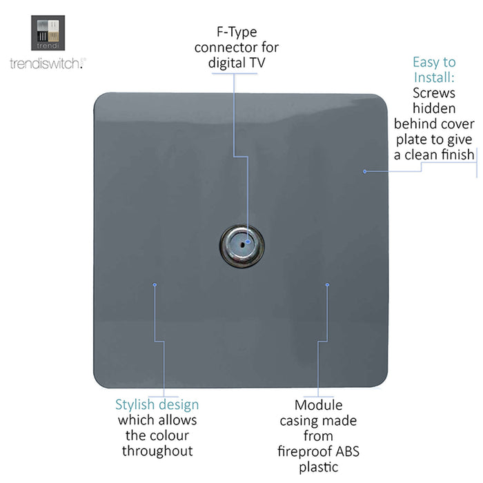 Trendi, Artistic Modern F-Type Satellite 1 Gang Warm Grey Finish, BRITISH MADE, (25mm Back Box Required), 5yrs Warranty • ART-SATWG