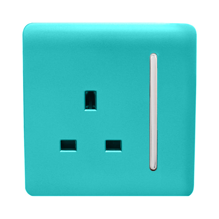 Trendi, Artistic Modern 1 Gang 13Amp Switched Socket Bright Teal Finish, BRITISH MADE, (25mm Back Box Required), 5yrs Warranty • ART-SKT13BT