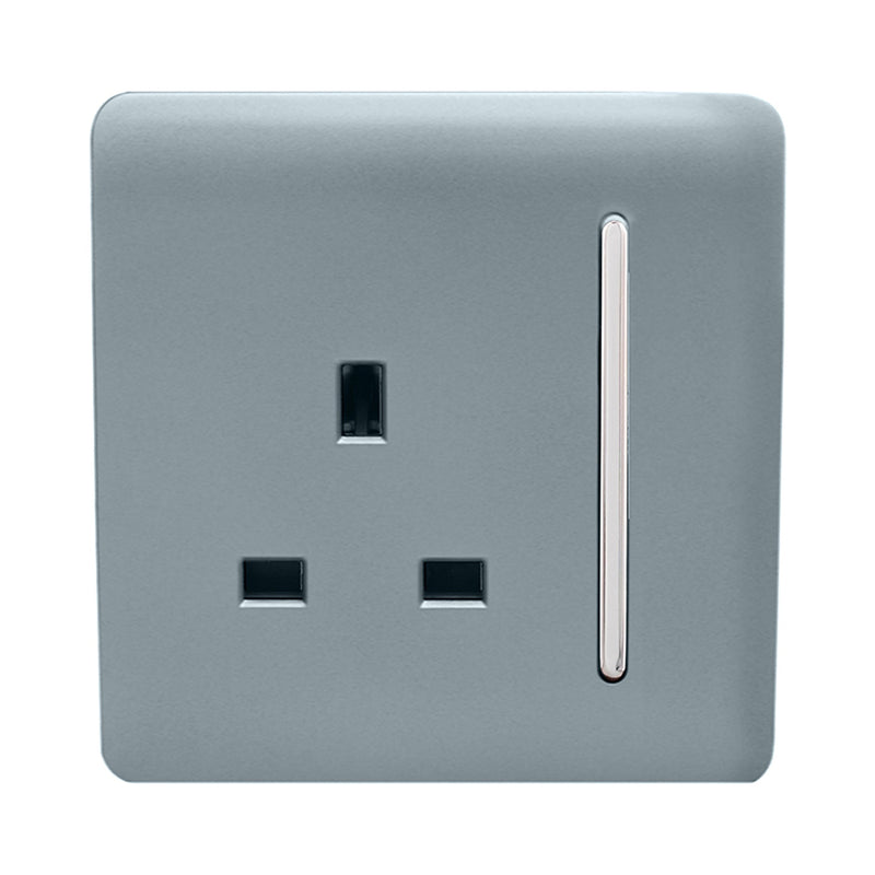 Trendi, Artistic Modern 1 Gang 13Amp Switched Socket Cool Grey Finish, BRITISH MADE, (25mm Back Box Required), 5yrs Warranty • ART-SKT13CG