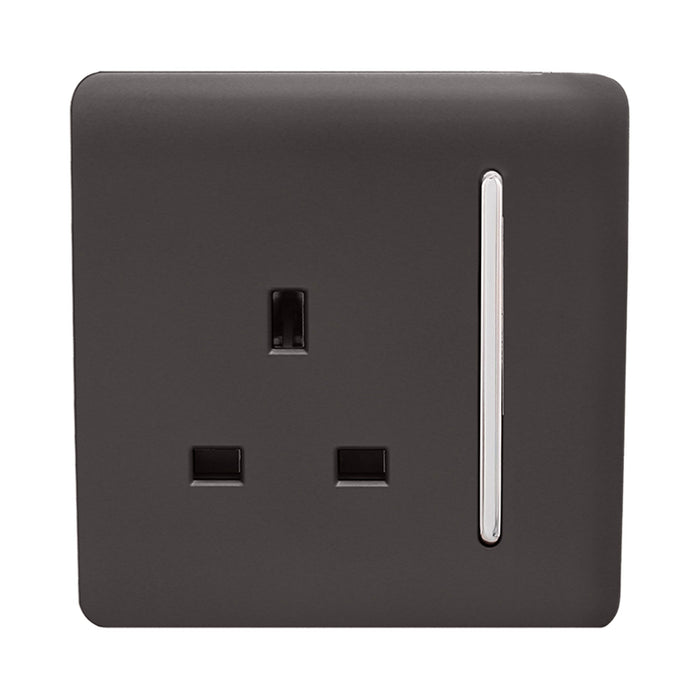 Trendi, Artistic Modern 1 Gang 13Amp Switched Socket Dark Brown Finish, BRITISH MADE, (25mm Back Box Required), 5yrs Warranty • ART-SKT13DB