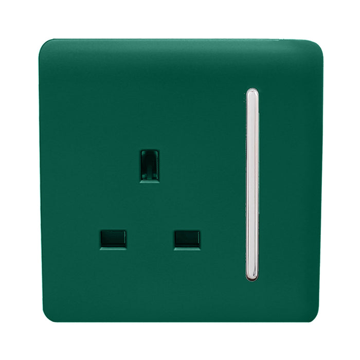 Trendi, Artistic Modern 1 Gang 13Amp Switched Socket Dark Green Finish, BRITISH MADE, (25mm Back Box Required), 5yrs Warranty • ART-SKT13DG