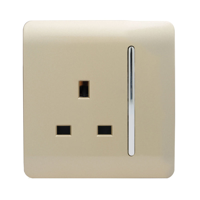 Trendi, Artistic Modern 1 Gang 13Amp Switched Socket Champagne Gold Finish, BRITISH MADE, (25mm Back Box Required), 5yrs Warranty • ART-SKT13GO