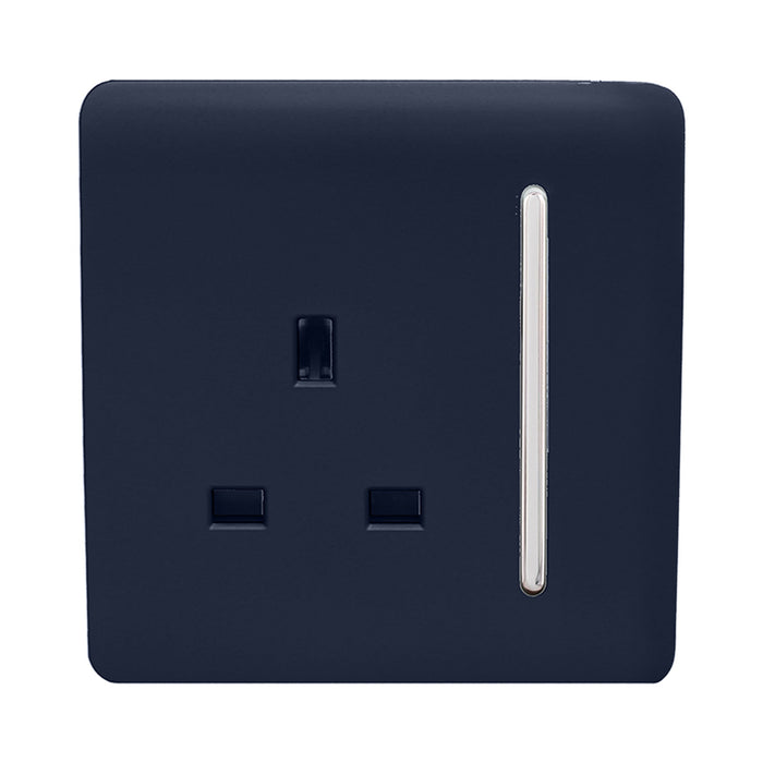 Trendi, Artistic Modern 1 Gang 13Amp Switched Socket Navy Blue Finish, BRITISH MADE, (25mm Back Box Required), 5yrs Warranty • ART-SKT13NV