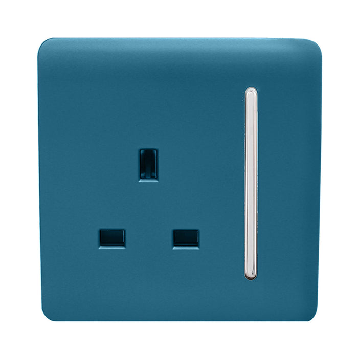 Trendi, Artistic Modern 1 Gang 13Amp Switched Socket Ocean Blue Finish, BRITISH MADE, (25mm Back Box Required), 5yrs Warranty • ART-SKT13OB