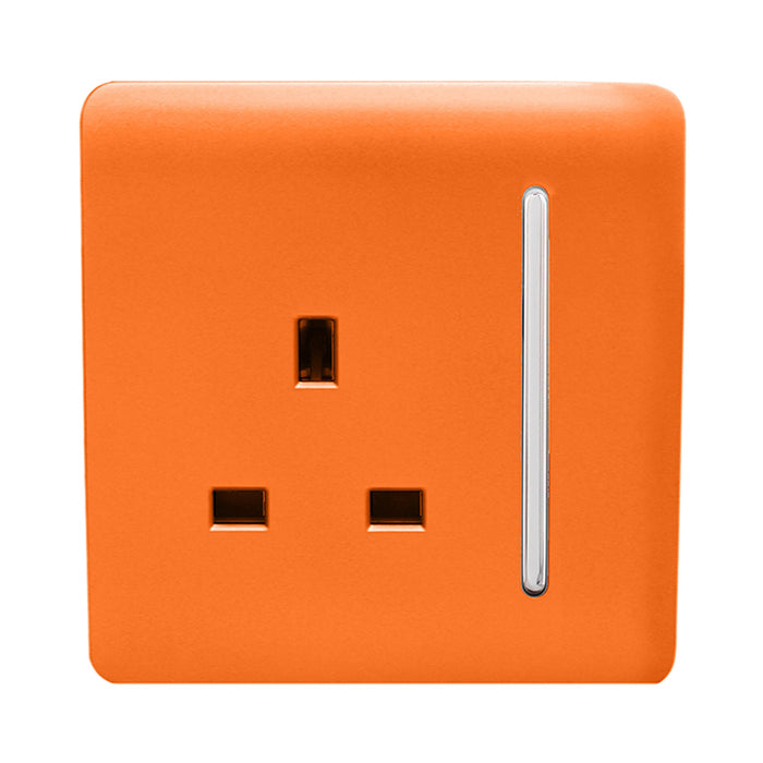 Trendi, Artistic Modern 1 Gang 13Amp Switched Socket Orange Finish, BRITISH MADE, (25mm Back Box Required), 5yrs Warranty • ART-SKT13OR