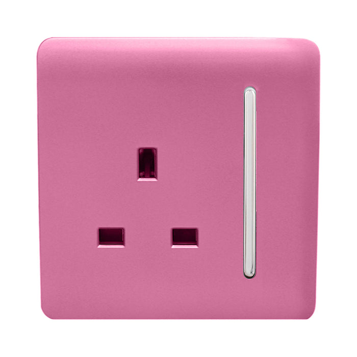 Trendi, Artistic Modern 1 Gang 13Amp Switched Socket Pink Finish, BRITISH MADE, (25mm Back Box Required), 5yrs Warranty • ART-SKT13PK