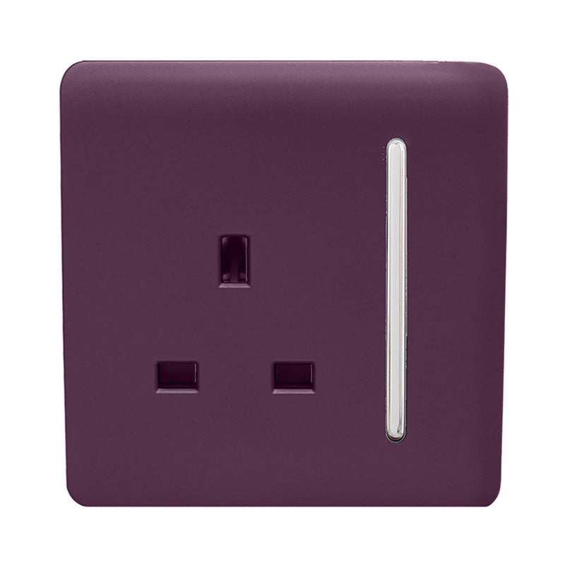 Trendi, Artistic Modern 1 Gang 13Amp Switched Socket Plum Finish, BRITISH MADE, (25mm Back Box Required), 5yrs Warranty • ART-SKT13PL