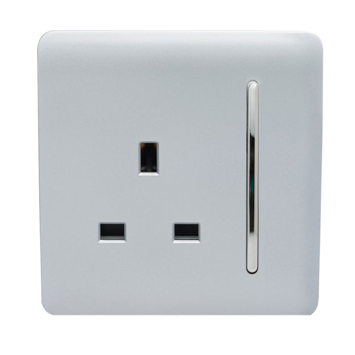 Trendi, Artistic Modern 1 Gang 13Amp Switched Socket Silver Finish, BRITISH MADE, (25mm Back Box Required), 5yrs Warranty • ART-SKT13SI