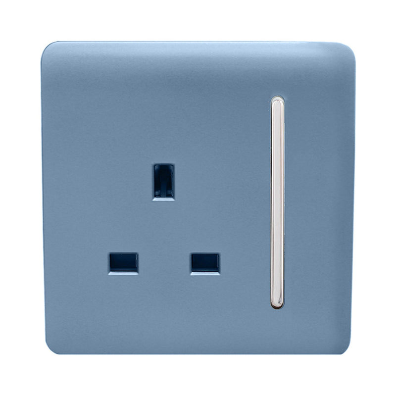 Trendi, Artistic Modern 1 Gang 13Amp Switched Socket Sky Finish, BRITISH MADE, (25mm Back Box Required), 5yrs Warranty • ART-SKT13SK