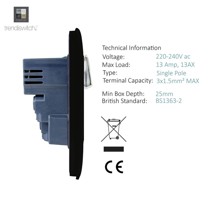 Trendi, Artistic Modern 1 Gang 13Amp Switched Socket WIth 2 x USB Ports Matt Black Finish, BRITISH MADE, (35mm Back Box Required), 5yrs Warranty • ART-SKT13USBMBK