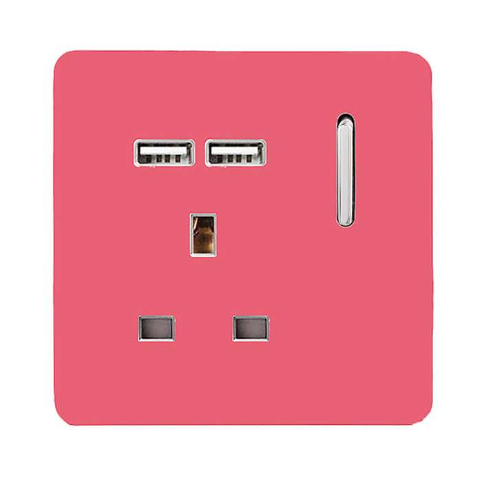 Trendi, Artistic Modern 1 Gang 13Amp Switched Socket WIth 2 x USB Ports Strawberry Finish, BRITISH MADE, (35mm Back Box Required), 5yrs Warranty • ART-SKT13USBSB